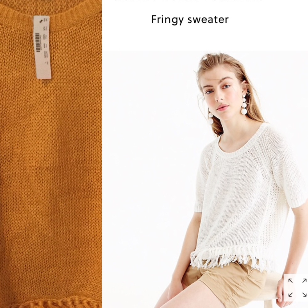 NWT Goldenrod Mustard Fringe Short Sleeve Sweater